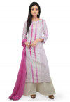 Tie N Dyed Cotton Pakistani Suit in White and Pink