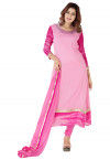 Embroidered Neckline Georgette A Line Suit in Light Pink