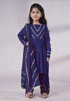 Lace Border Cotton A Line Suit in Navy Blue