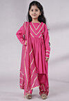 Lace Border Cotton A Line Suit in Pink
