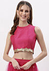 Lace Border Dupion Silk Blouse in Fuchsia
