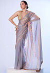 Lace Border Organza Saree in Grey