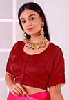 Lace Border Satin Silk Blouse in Maroon