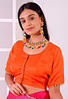 Lace Border Satin Silk Blouse in Orange