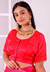 Lace Border Satin Silk Blouse in Red