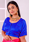 Lace Border Satin Silk Blouse in Royal Blue