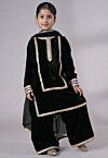 Lace Border Velvet Pakistani Suit in Black