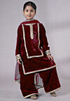 Lace Border Velvet Pakistani Suit in Maroon