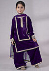 Lace Border Velvet Pakistani Suit in Purple
