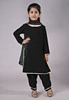 Lace Border Velvet Punjabi Suit in Black