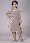 Lace Border Velvet Punjabi Suit in Grey