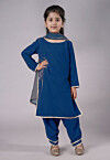 Lace Border Velvet Punjabi Suit in Teal Blue