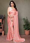 Lace Embellished Art Silk Saree in Peach