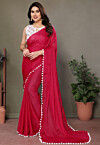 Lace Embellished Art Silk Saree in Red