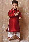 Lace Embellished Dupion Silk Kurta in Maroon