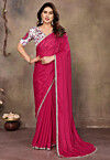 Lace Embellished Georgette Saree in Fuchsia