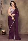 Lace Embellished Georgette Saree in Purple