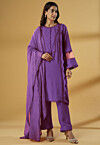 Lace Embellished Rayon Pakistani Suit in Purple