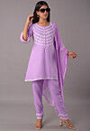 Lace Embellished Rayon Pakistani Suit in Purple