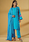 Lace Embellished Rayon Pakistani Suit in Sky Blue