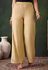 Lace Embellished Rayon Palazzo in Beige
