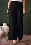 Lace Embellished Rayon Palazzo in Black