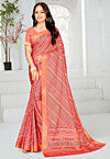 Leheriya Printed Art Silk Saree in Coral Pink