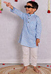 Leheriya Printed Cotton Kurta Set in Blue