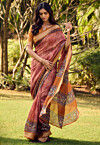 Digital Printed Cotton Saree in Peach