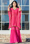 Leheriya Printed Georgette Kaftan Set in Fuchsia