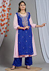 Leheriya Printed Georgette Layered Kurta Set in Blue and Pink