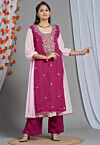 Leheriya Printed Georgette Layered Kurta Set in Pink
