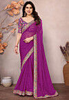Leheriya Printed Georgette Saree in Purple