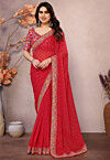 Leheriya Printed Georgette Saree in Red