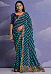 Leheriya Printed Georgette Saree in Teal Blue