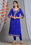 Leheriya Printed Georgette Straight Kurta Set in Royal Blue