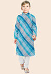 Leheriya Printed Kota Silk Kurta Set in Shaded Blue