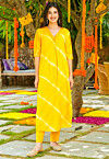 Leheriya Printed Muslin Cotton Straight kurta Set in Yellow