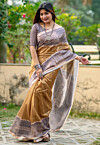 Madhubani Printed Tussar Silk Saree in Beige