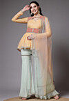 Mukesh Embroidered Georgette Pakistani Suit in Mustard