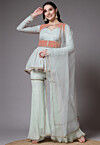Mukesh Embroidered Georgette Pakistani Suit in Sky Blue