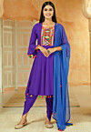 Navratri Special Cotton Punjabi Suit in Dark Purple