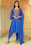 Navratri Special Cotton Punjabi Suit in Light Blue