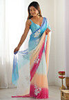Ombre Georgette Scalloped Saree in Multicolor