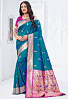 Paithani Silk Saree in Teal Blue