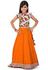 Patch Border Art Dupion Silk Circular Lehenga in Orange