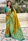 Patola Art Silk Saree in Olive Green
