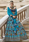 Patola Printed Art Silk Lehenga in Sky Blue