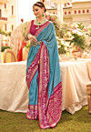Patola Printed Art Silk Saree in Blue