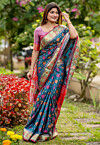 Patola Printed Art Silk Saree in Blue